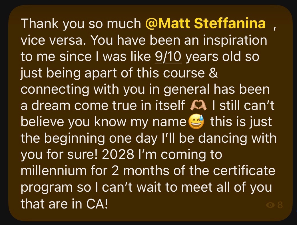 Community message: you have been an inspiration since I was 9 or 10, being part of this course has been a dream come true