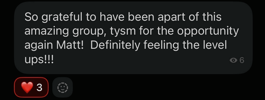 Community message: so grateful to be part of this amazing group, definitely feeling the level ups