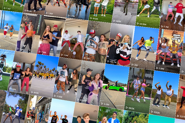 A wall of dance videos with millions of views