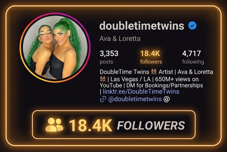 doubletimetwins Instagram profile after: 18.4K followers