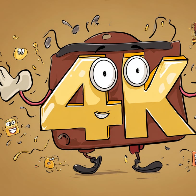 Cartoon 4K character bursting with gold confetti