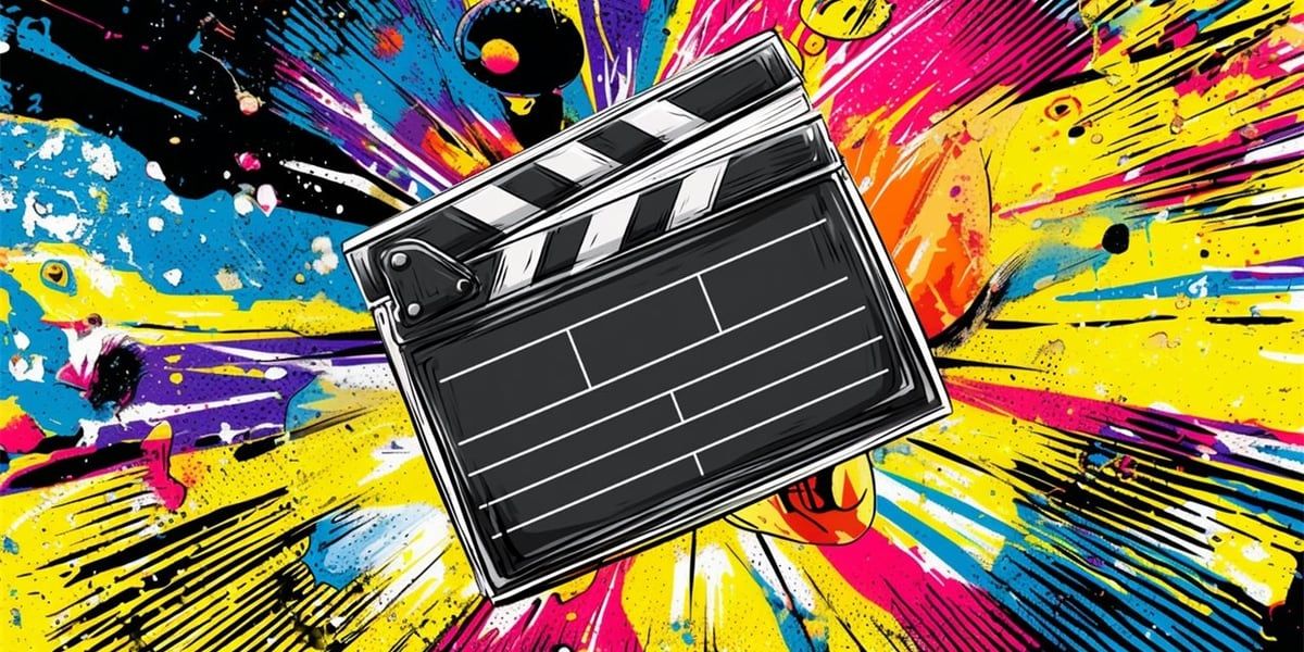 Clapperboard bursting out of a colour paint splash